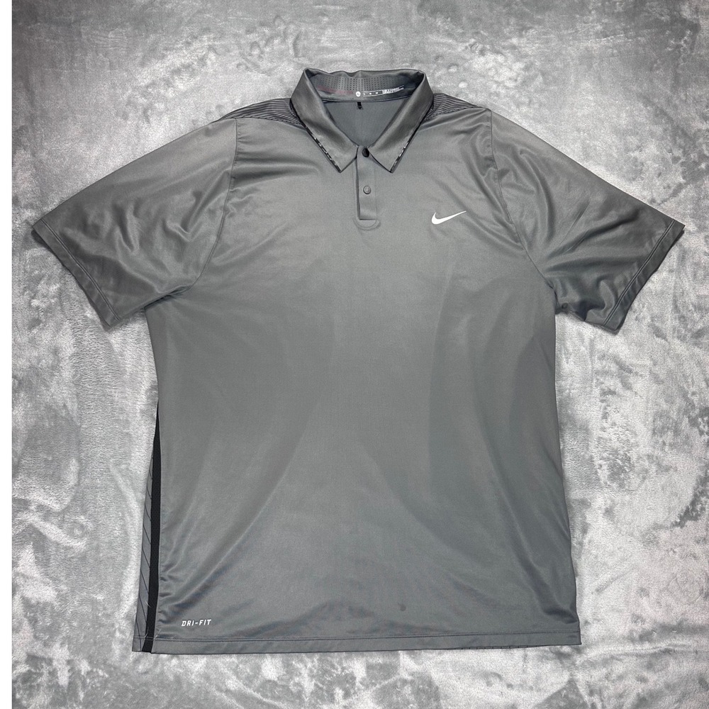 Nike Tiger Woods Collection Golf Polo Shirt Mens XL Grey Dri-FIT 726189-021